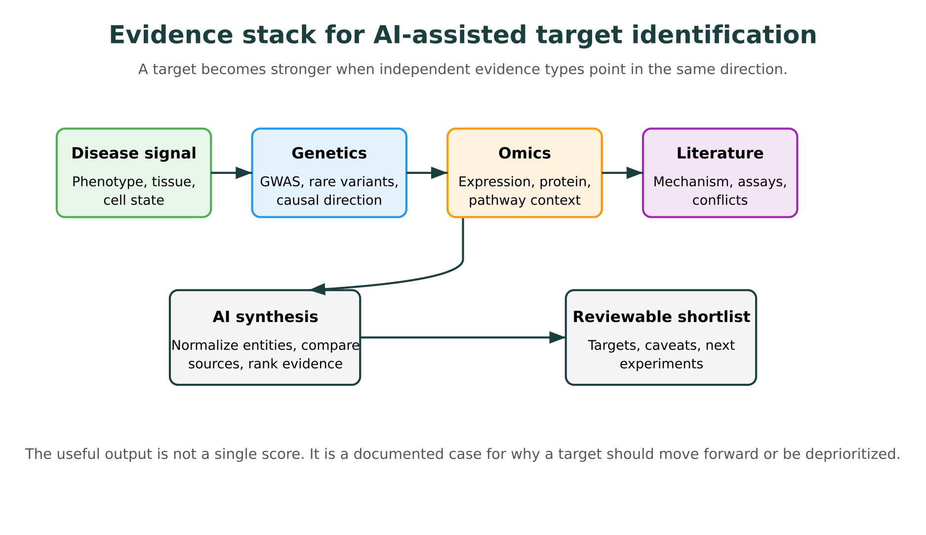 Evidence stack for AI-assisted target identification